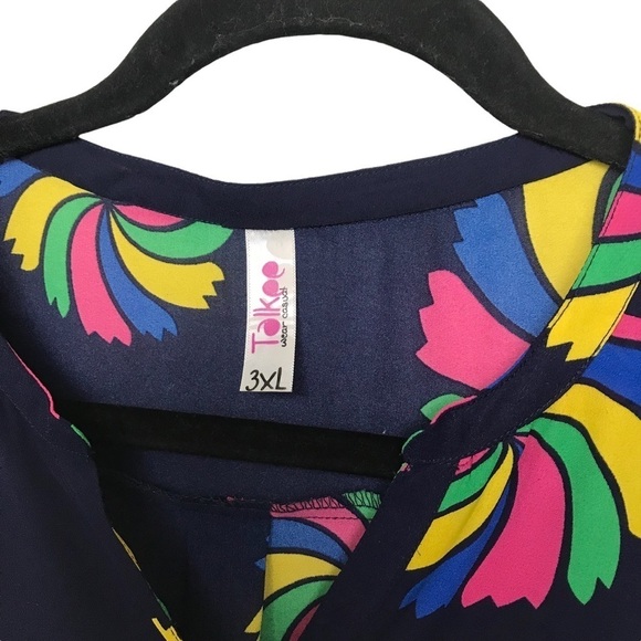 Talkee Navy Blue Multicolor Pinwheel Blouse 3XL - Picture 7 of 10